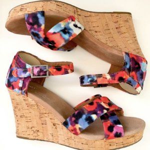Toms Sienna Oahu Floral Cork Wedge Platform Sandal